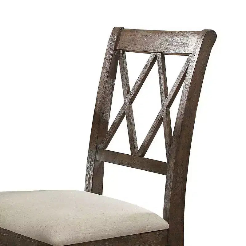 Lot de 2 chaises de salle à manger Claudia 26 po Acme Furniture lin beige/marron vieilli : dossier en X rembourré, sans accoudoirs
