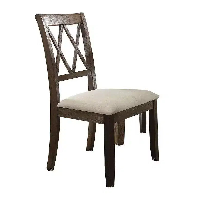 Lot de 2 chaises de salle à manger Claudia 26 po Acme Furniture lin beige/marron vieilli : dossier en X rembourré, sans accoudoirs
