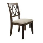 Lot de 2 chaises de salle à manger Claudia 26 po Acme Furniture lin beige/marron vieilli : dossier en X rembourré, sans accoudoirs
