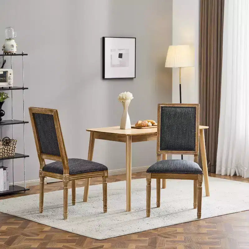 Christopher Knight Home Ensemble de 2 chaises de salle à manger Bennett en bois d'hévéa et tissu, style campagne française, gris-bleu