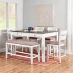 Ensemble de salle à manger rectangulaire 6 pièces Bruner de hauteur comptoir Powell, blanc