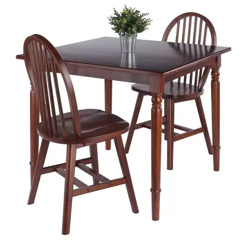 Ensemble de salle à manger 3 pièces Mornay Noyer - Winsome : Bois massif, style rustique, 2 chaises Windsor