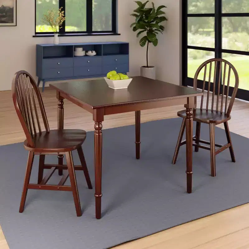 Ensemble de salle à manger 3 pièces Mornay Noyer - Winsome : Bois massif, style rustique, 2 chaises Windsor