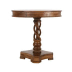 Table à manger ronde Urban Port 30", fabriquée à la main en bois de manguier, piédestal torsadé artisanal, finition noyer brun