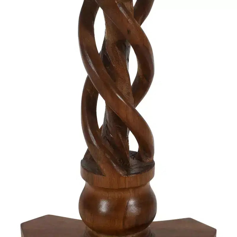 Table à manger ronde Urban Port 30", fabriquée à la main en bois de manguier, piédestal torsadé artisanal, finition noyer brun