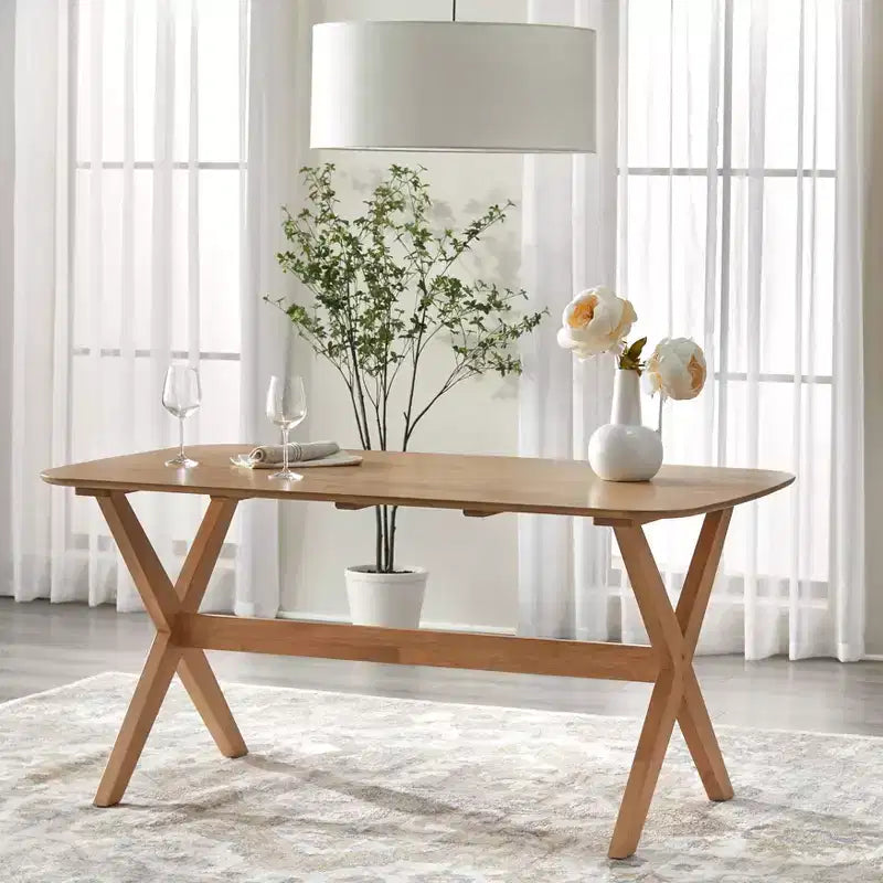 Lifestorey Ensemble de salle à manger 6 pièces Baywood en bois massif style milieu de siècle Chêne clair/Beige