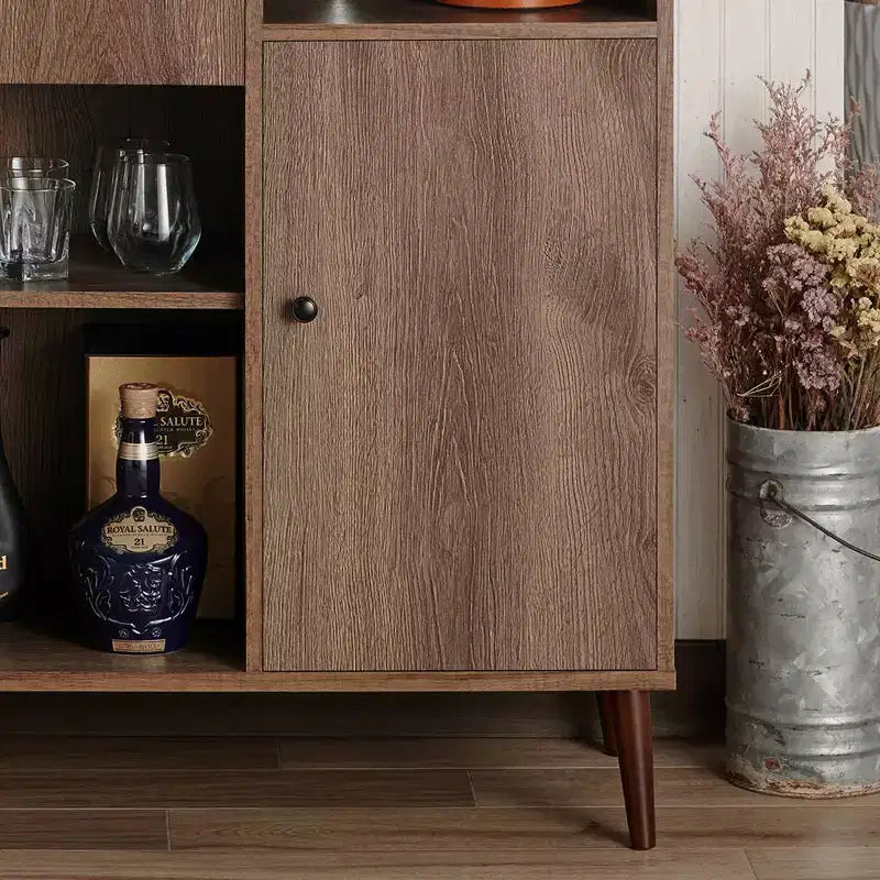 Mini-bar autoportant Elmora de style Mid-Century Noyer vieilli - miBasics