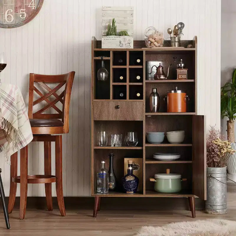 Mini-bar autoportant Elmora de style Mid-Century Noyer vieilli - miBasics
