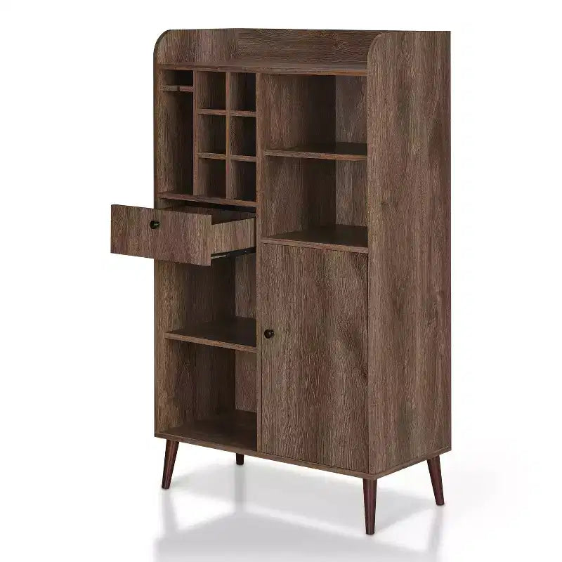 Mini-bar autoportant Elmora de style Mid-Century Noyer vieilli - miBasics