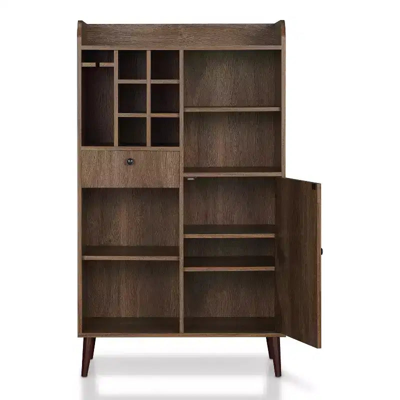 Mini-bar autoportant Elmora de style Mid-Century Noyer vieilli - miBasics