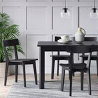 Table de salle à manger extensible moderne Bombelli noire - Threshold™ : bois d'hévéa, piètement à 4 pieds, 6 places