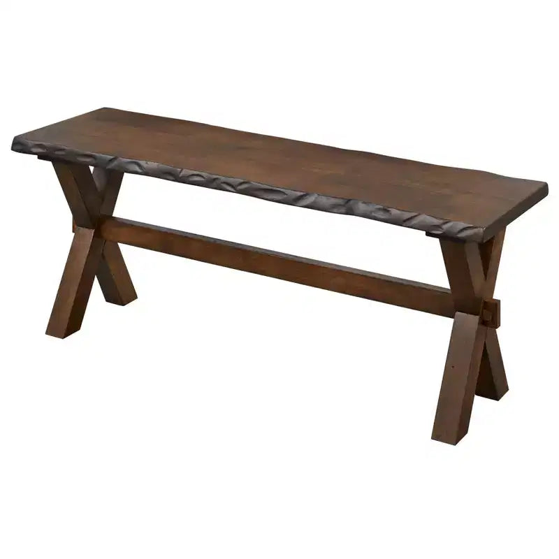 Ensemble de salle à manger Buylateral Mandeville 6 pièces en bois massif à bords bruts avec banc, marron : bois d'hévéa, chaises à dossier ajouré