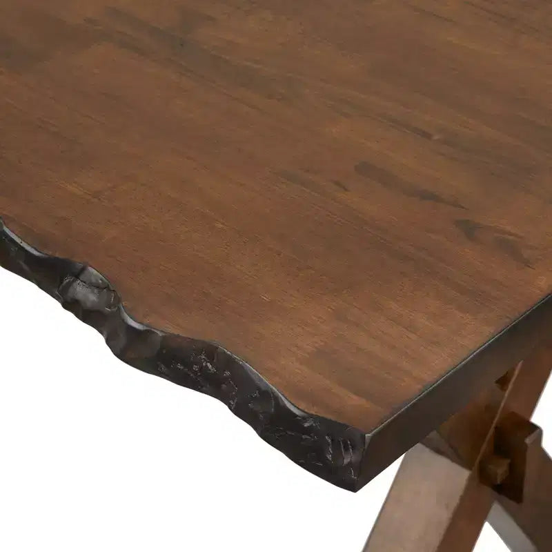 Ensemble de salle à manger Buylateral Mandeville 6 pièces en bois massif à bords bruts avec banc, marron : bois d'hévéa, chaises à dossier ajouré