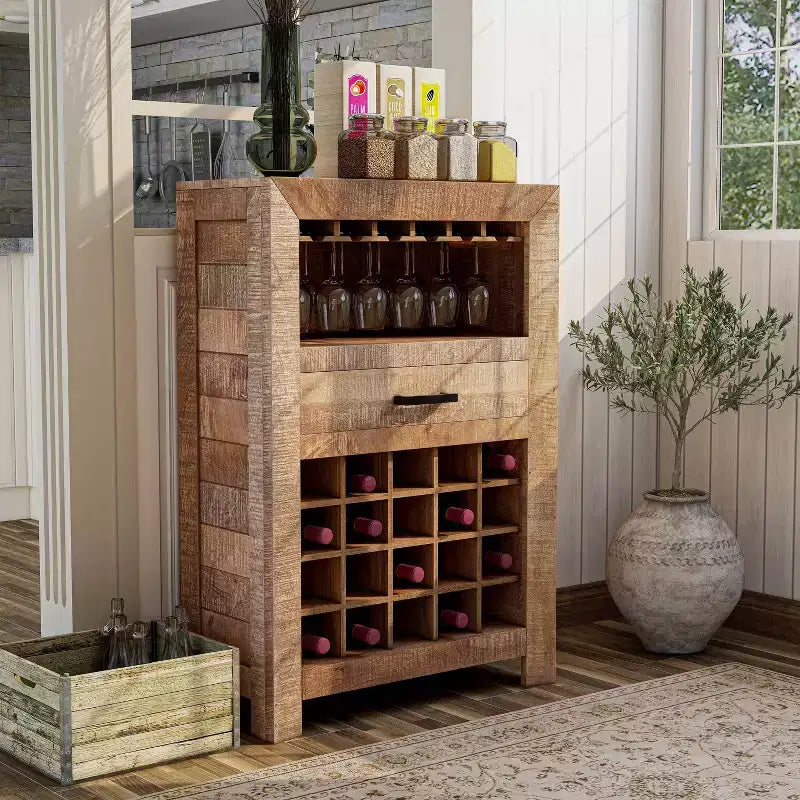 Meuble à vin en manguier rustique Audrey naturel - Furniture Of America
