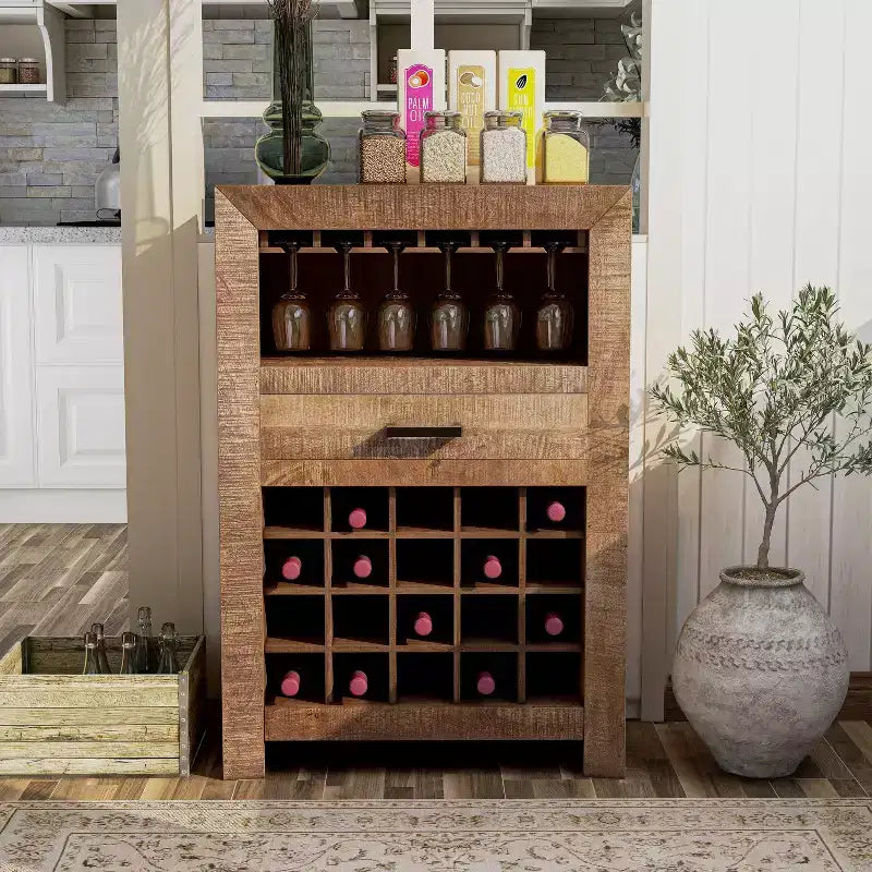 Meuble à vin en manguier rustique Audrey naturel - Furniture Of America