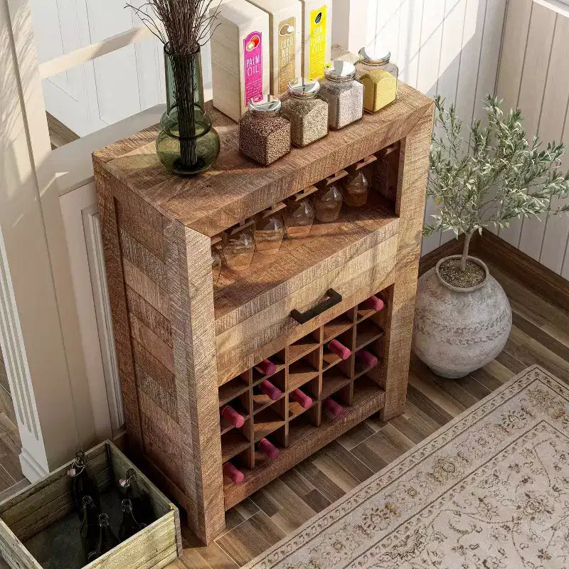 Meuble à vin en manguier rustique Audrey naturel - Furniture Of America