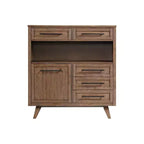 Vaisselier Oslo Châtaignier Patiné - Intercon : Placage chêne, Clous décoratifs bronze, 5 tiroirs, 3 étagères