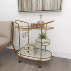 Desserte de bar contemporaine en fer doré - Olivia & May : Élégant chariot de rangement roulant à 3 niveaux, utilisation intérieure