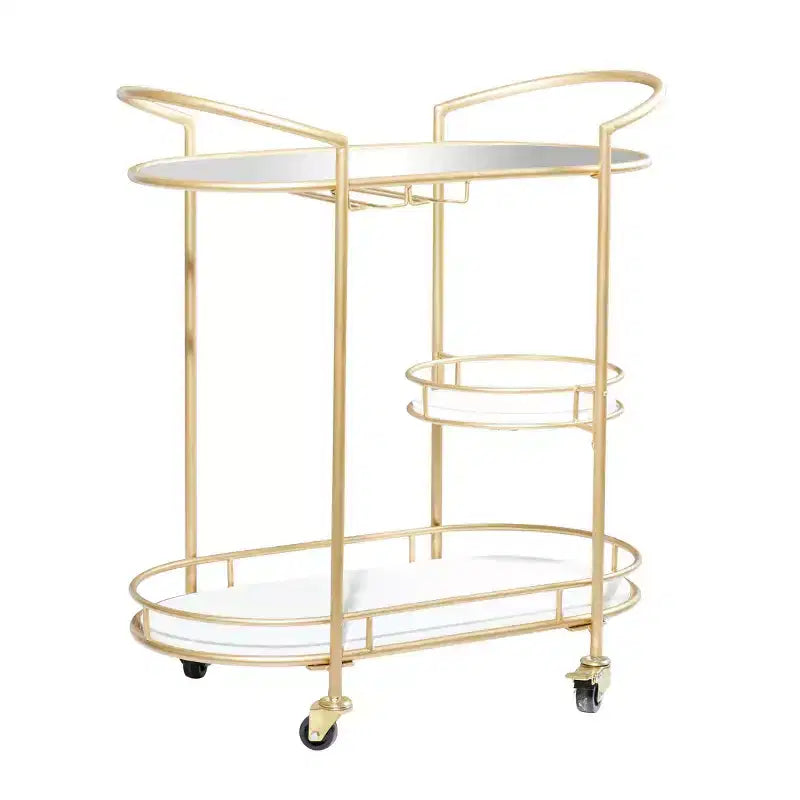 Desserte de bar contemporaine en fer doré - Olivia & May : Élégant chariot de rangement roulant à 3 niveaux, utilisation intérieure