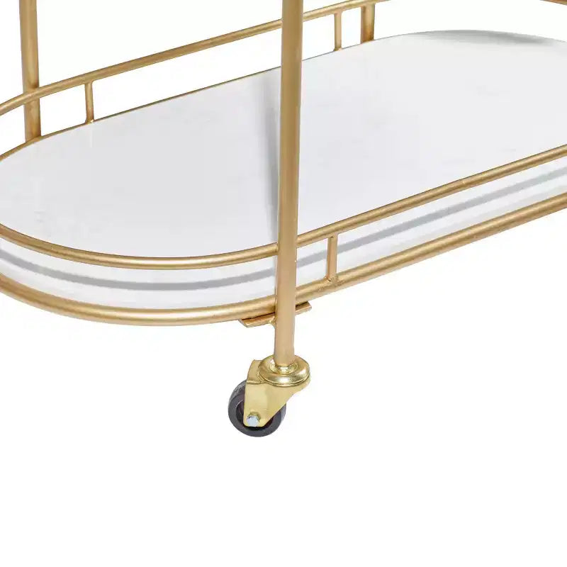 Desserte de bar contemporaine en fer doré - Olivia & May : Élégant chariot de rangement roulant à 3 niveaux, utilisation intérieure