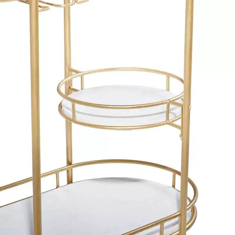 Desserte de bar contemporaine en fer doré - Olivia & May : Élégant chariot de rangement roulant à 3 niveaux, utilisation intérieure