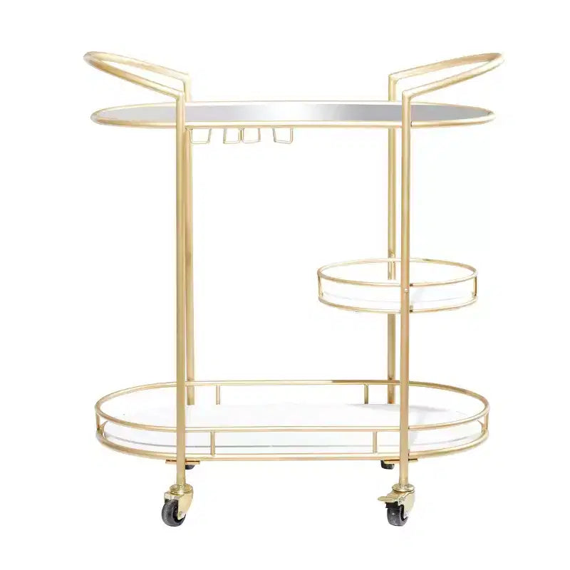 Desserte de bar contemporaine en fer doré - Olivia & May : Élégant chariot de rangement roulant à 3 niveaux, utilisation intérieure