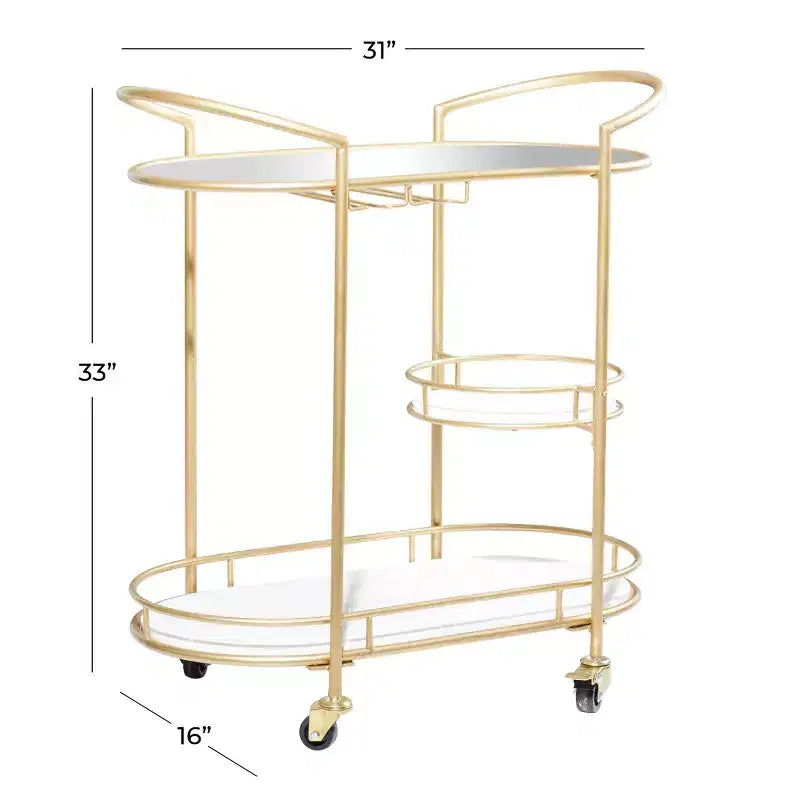 Desserte de bar contemporaine en fer doré - Olivia & May : Élégant chariot de rangement roulant à 3 niveaux, utilisation intérieure