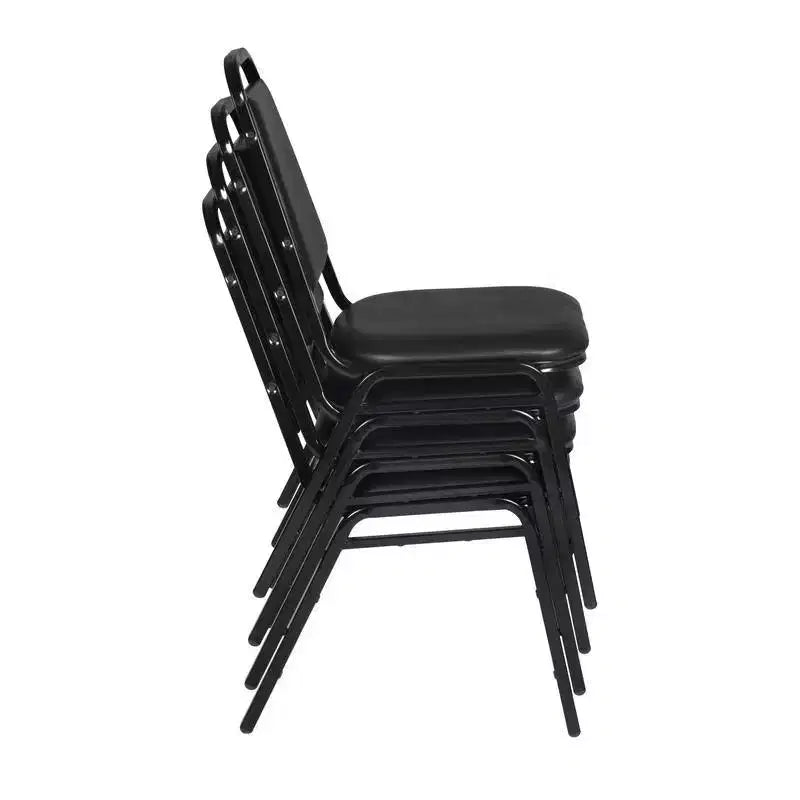 Chaises de salle à manger empilables 4 pièces rembourrées noires - Regency : revêtement vinyle, cadre métallique, aucun assemblage requis