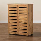 Adalwin Wood Armoire 2 Portes Chêne Brun - Baxton Studio : Organisateur de Chaussures d'Entrée, 5 Étages