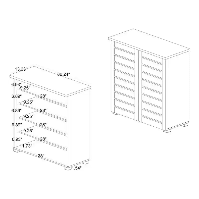 Adalwin Wood Armoire 2 Portes Chêne Brun - Baxton Studio : Organisateur de Chaussures d'Entrée, 5 Étages