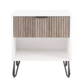 Manhattan Comfort Dumbo 1 Drawer Nightstand White/Rustic Gray: Contemporary MDF Frame, Open Shelf, Textured Finish