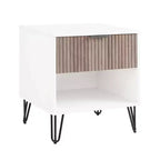 Table de Chevet Manhattan Comfort Dumbo à 1 Tiroir Blanc/Gris Rustique : Cadre Contemporain en MDF, Étagère Ouverte, Finition Texturée
