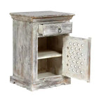 Table de chevet en bois de manguier blanc vieilli Tijeras style bohème, fabriquée à la main – Christopher Knight Home : fabriquée à la main, meuble de rangement, aucun assemblage requis