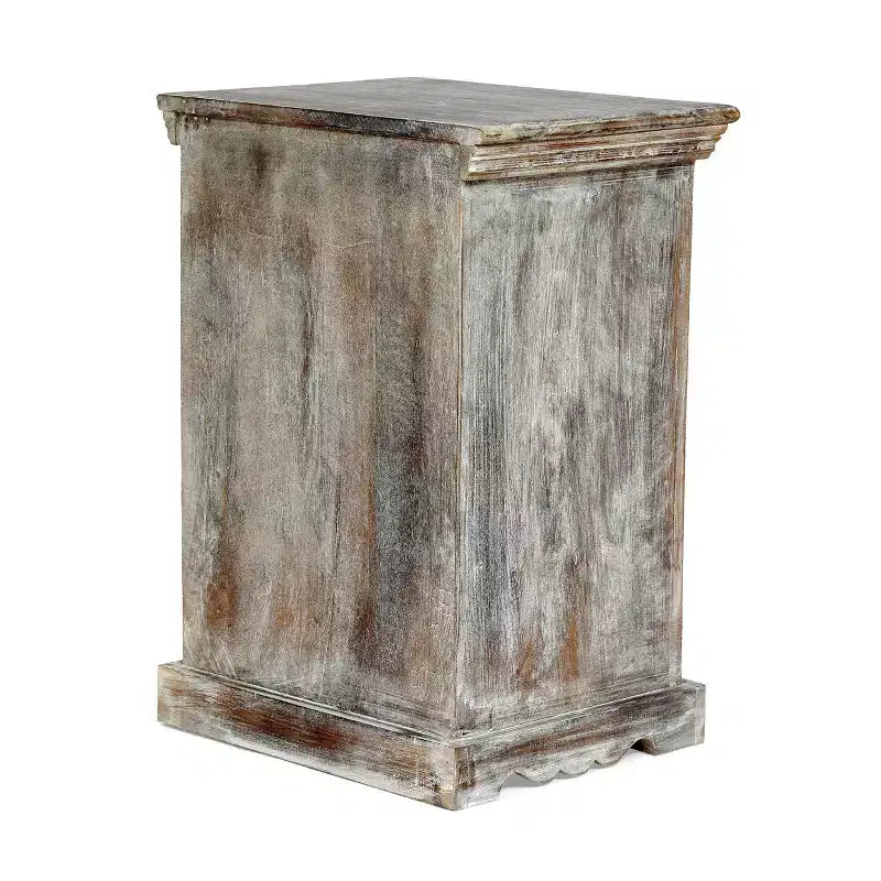 Table de chevet en bois de manguier blanc vieilli Tijeras style bohème, fabriquée à la main – Christopher Knight Home : fabriquée à la main, meuble de rangement, aucun assemblage requis