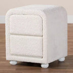 Baxton Studio Bonilla Table de chevet à 2 tiroirs en tissu "Teddy Bear" et bois d'hévéa blanc : Moderne, glissières métalliques, finition lisse