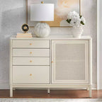 Commode à 4 tiroirs et 1 porte en rotin synthétique Lifestorey Bayview, couleur ivoire