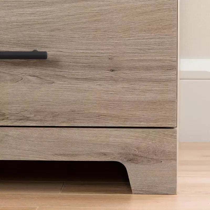 Commode double moderne South Shore Tao 6 tiroirs, Noyer naturel, avec poignées asymétriques