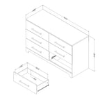 Commode double moderne South Shore Tao 6 tiroirs, Noyer naturel, avec poignées asymétriques