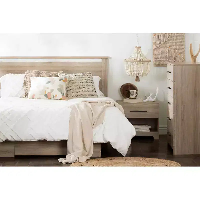 South Shore Primo 5 Drawer Chest Rustic Oak: Vertical Storage, Particle Board Frame, Anti-Tip Hardware