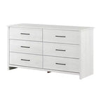 Commode double à 6 tiroirs Tassio de South Shore chêne Nordik : Quincaillerie anti-basculement, fini stratifié, cadre en panneaux de particules
