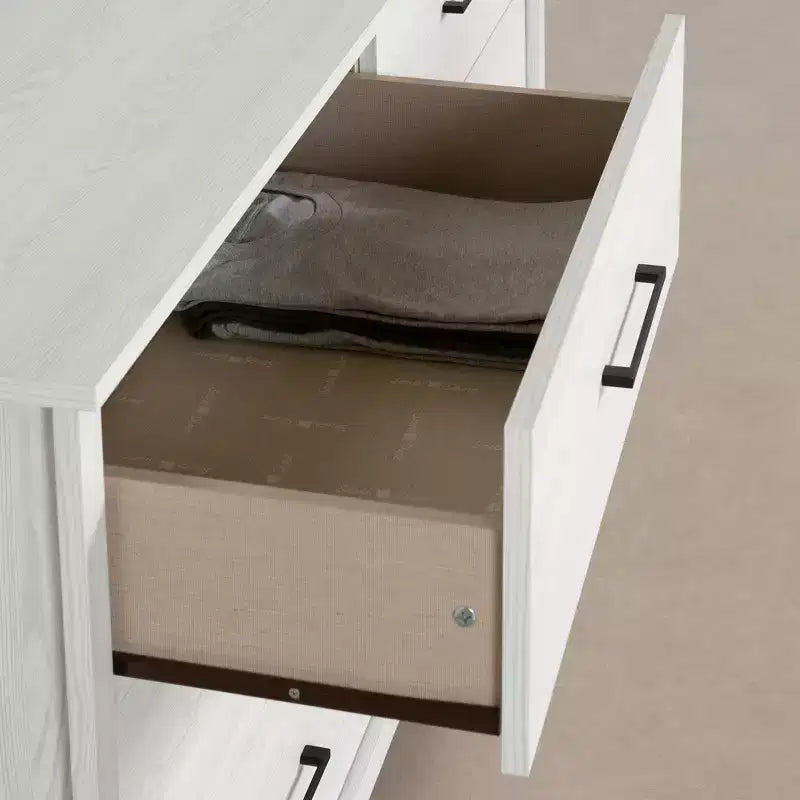 Commode double à 6 tiroirs Tassio de South Shore chêne Nordik : Quincaillerie anti-basculement, fini stratifié, cadre en panneaux de particules