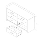 Commode double à 6 tiroirs Tassio de South Shore chêne Nordik : Quincaillerie anti-basculement, fini stratifié, cadre en panneaux de particules