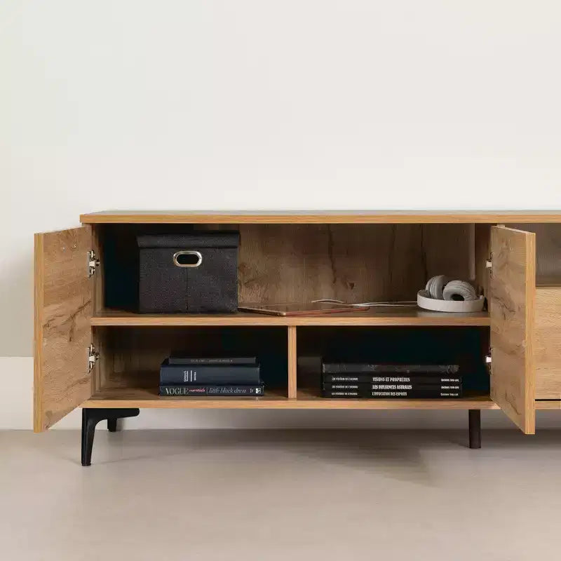 Meuble TV Musano de South Shore pour téléviseurs jusqu'à 60" avec portes et tiroir Chêne Nordik : Style urbain, gestion des câbles, espace de rangement