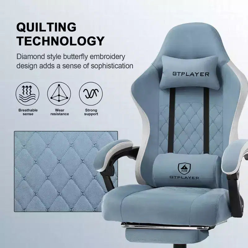 Chaise de gaming GTPLAYER en tissu avec accoudoirs synchronisés, chaise de bureau, bleu clair
