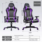 Chaise de gaming GTRACING avec haut-parleurs Bluetooth Chaise de bureau dossier haut en PU Violette