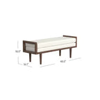 Banc HomePop en bouclette rembourré avec base en bois crème : finition noyer mi-clair, forme rectangulaire, revêtement en polyester