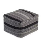 Pouf Wydown Noir/Ivoire - Anji Mountain : Ottoman bohème fait main, motif abstrait, coton texturé, 58,4 x 58,4 x 43,2 cm