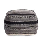 Pouf Wydown Noir/Ivoire - Anji Mountain : Ottoman bohème fait main, motif abstrait, coton texturé, 58,4 x 58,4 x 43,2 cm