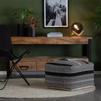Pouf Wydown Noir/Ivoire - Anji Mountain : Ottoman bohème fait main, motif abstrait, coton texturé, 58,4 x 58,4 x 43,2 cm