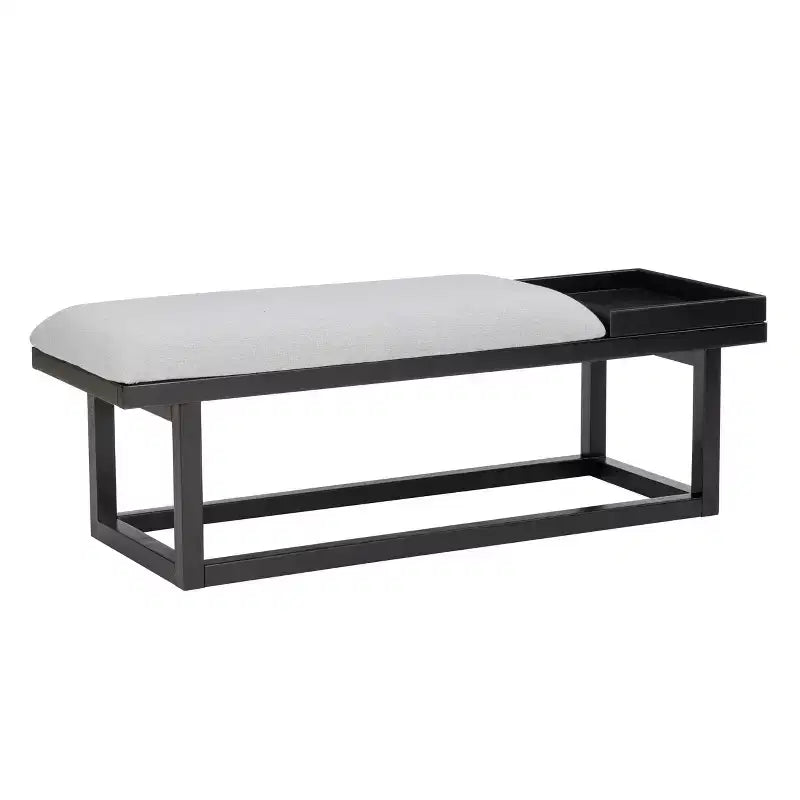 Banc moderne Powell Lemire avec plateau et revêtement, noir/gris : Rectangulaire, Polyester, Nettoyage des taches, Capacité de 136 kg